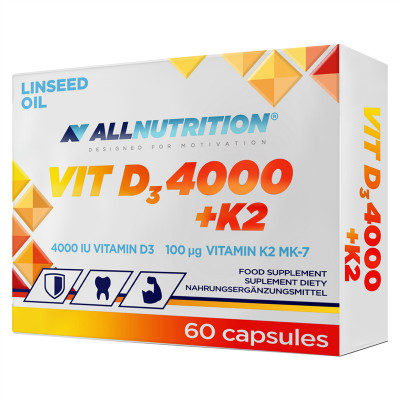 Витамин Д3 AllNutrition Vitamin D3, 4000IU + K2, 60 капсул